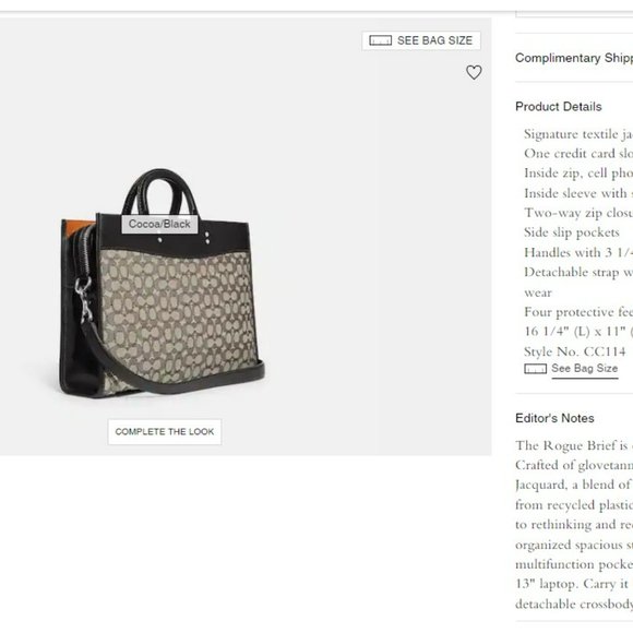 Coach Rogue Brief Laptop Bag - Picture 1 of 5